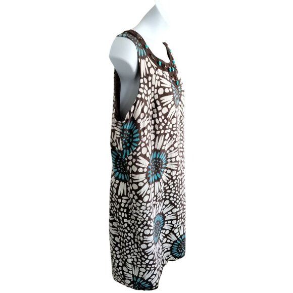 Jessica Howard Brown Turquoise Abstract Print Dress Beaded Neckline Size 22W - Picture 5 of 8